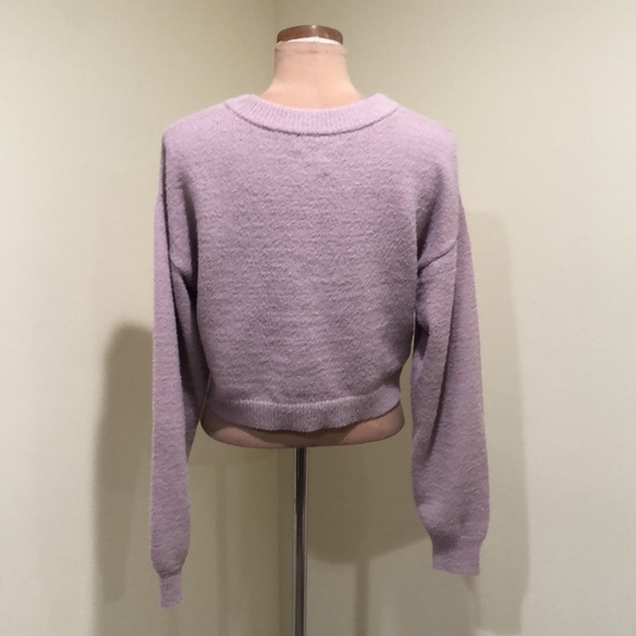 BCBGeneration Cropped Cardigan Sweater Size Large Pastel Purple Fuzzy Texture - Picture 5 of 11